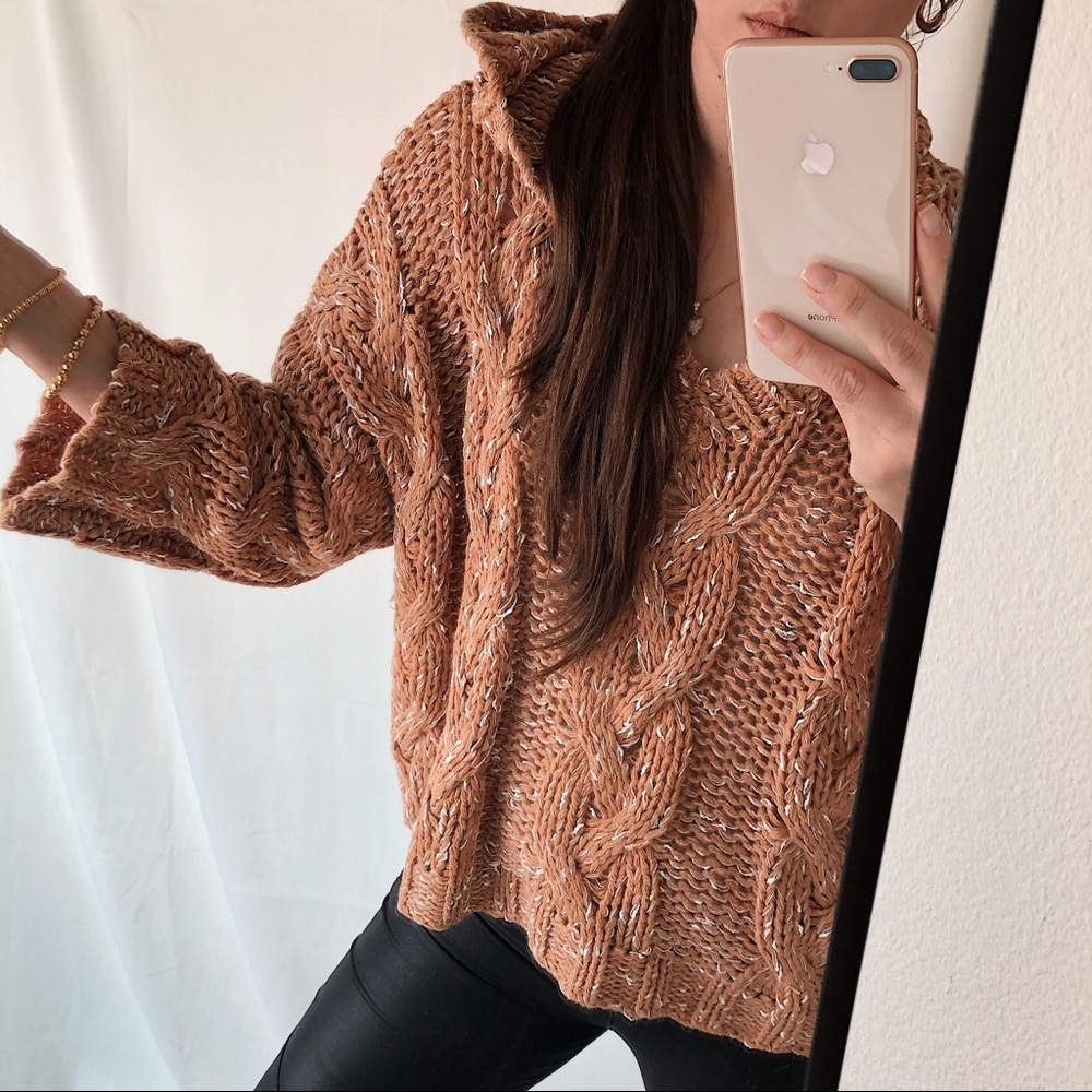 CABLE KNIT SWEATER — In Toasted Honey - Picture 5 of 6